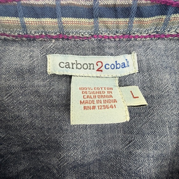 Carbon2Cobalt Shirt Mens Large Blue Purple Cotton Long Sleeve Aztec Print - Picture 3 of 7